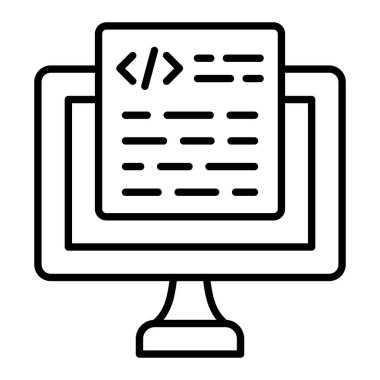 Kodlama Simgesi, Basit Siyah ve Beyaz Vektör İllüstrasyonu