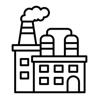 Fabrika Simgesi, Basit Siyah ve Beyaz Vektör İllüstrasyonu