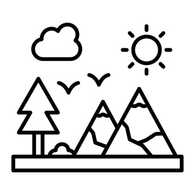 Doğa Simgesi, Basit Siyah ve Beyaz Vektör İllüstrasyonu