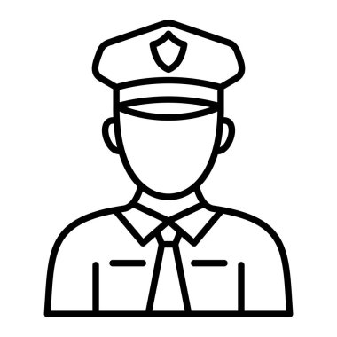 Güvenlik Subayı Simgesi, Basit Siyah ve Beyaz Vektör İllüstrasyonu