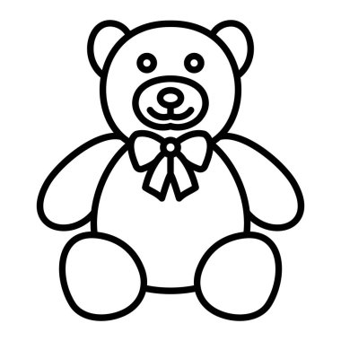 Oyuncak Ayı Simgesi, Basit Siyah ve Beyaz Vektör İllüstrasyonu