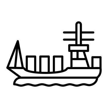 Kargo Teknesi Simgesi, Basit Siyah ve Beyaz Vektör İllüstrasyonu