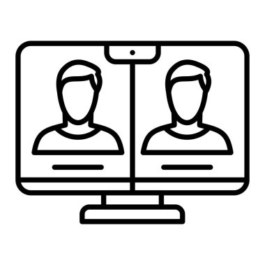 Çevrimiçi Buluşma Simgesi, Basit Siyah ve Beyaz Vektör İllüstrasyonu