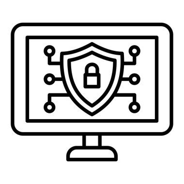 Güvenlik Simgesi, Basit Siyah ve Beyaz Vektör İllüstrasyonu