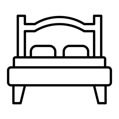 Çift Yatak Simgesi, Basit Siyah ve Beyaz Vektör İllüstrasyonu