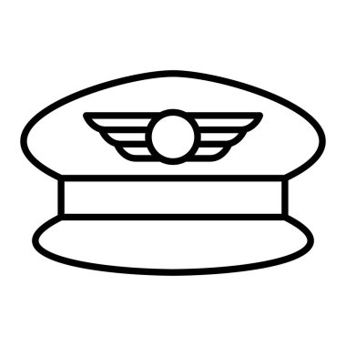 Pilot Şapka Simgesi, Basit Siyah ve Beyaz Vektör İllüstrasyonu
