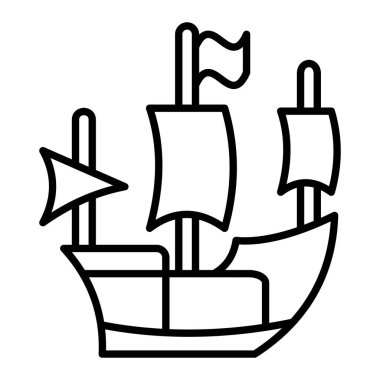 Korsan Gemisi Simgesi, Basit Siyah ve Beyaz Vektör İllüstrasyonu