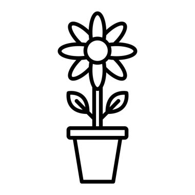 Çiçek Saksı Simgesi, Basit Siyah ve Beyaz Vektör İllüstrasyonu