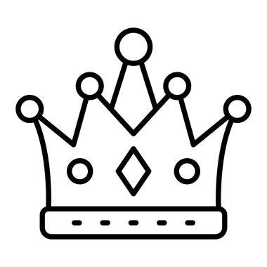 Crown Simgesi, Basit Siyah ve Beyaz Vektör İllüstrasyonu