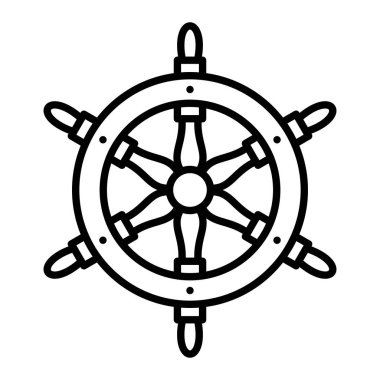 Gemi Tekerleği Simgesi, Basit Siyah ve Beyaz Vektör İllüstrasyonu