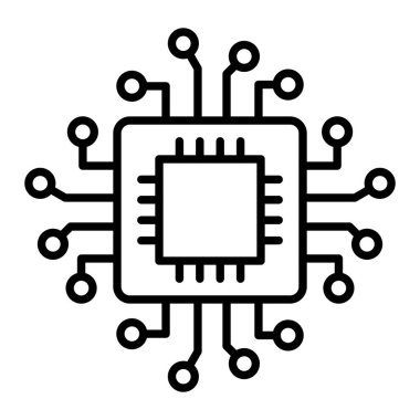 İşlemci Simgesi, Basit Siyah ve Beyaz Vektör İllüstrasyonu