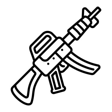 Makineli Tüfek Simgesi, Basit Siyah ve Beyaz Vektör İllüstrasyonu