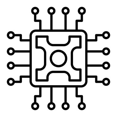 Chip Simgesi, Basit Siyah ve Beyaz Vektör İllüstrasyonu