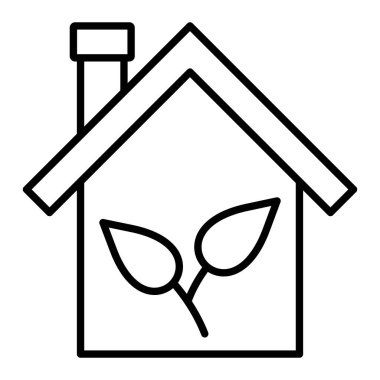 Yeşil Ev Simgesi, Basit Siyah ve Beyaz Vektör İllüstrasyonu