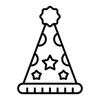 Parti Şapka Simgesi, Basit Siyah ve Beyaz Vektör İllüstrasyonu