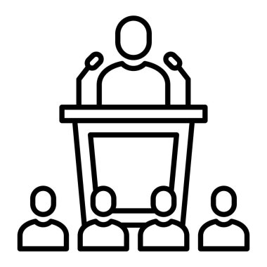 Konferans Simgesi, Basit Siyah ve Beyaz Vektör İllüstrasyonu