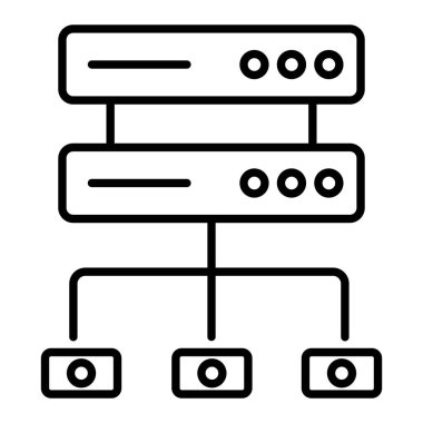 Sunucu Bağlantısı Simgesi, Basit Siyah ve Beyaz Vektör İllüstrasyonu