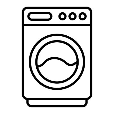Çamaşır Makinesi Simgesi, Basit Siyah ve Beyaz Vektör İllüstrasyonu