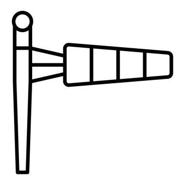 Rüzgâr Bayrağı Simgesi, Basit Siyah ve Beyaz Vektör İllüstrasyonu