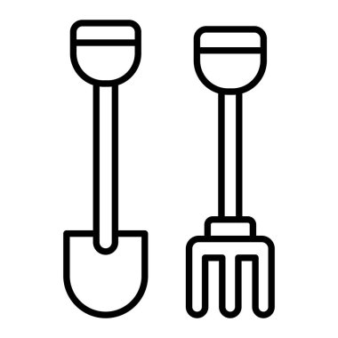 Kürek ve tırmık Simgesi, Basit Siyah ve Beyaz Vektör İllüstrasyonu