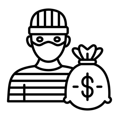 Hırsız Simgesi, Basit Siyah ve Beyaz Vektör İllüstrasyonu