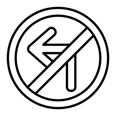 Sola Dönüş Yok Simgesi, Basit Siyah ve Beyaz Vektör İllüstrasyonu