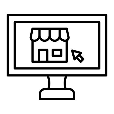 Çevrimiçi Dükkan Simgesi, Basit Siyah ve Beyaz Vektör İllüstrasyonu