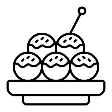Takoyaki satır simgesi, Basit Siyah ve Beyaz Vektör İllüstrasyonu