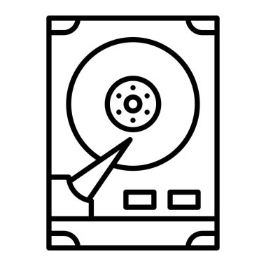 Sabit Disk Simgesi, Basit Siyah ve Beyaz Vektör İllüstrasyonu