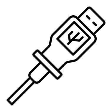 USB Bağlantı Simgesi, Basit Siyah ve Beyaz Vektör İllüstrasyonu