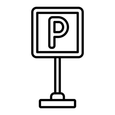 Otopark Simgesi Simgesi, Basit Siyah ve Beyaz Vektör İllüstrasyonu