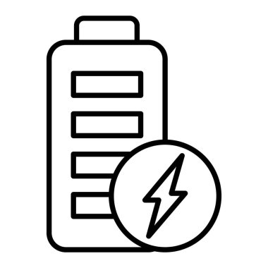 Batarya Simgesi, Basit Siyah ve Beyaz Vektör İllüstrasyonu