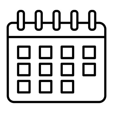 Takvim Simgesi, Basit Siyah ve Beyaz Vektör İllüstrasyonu