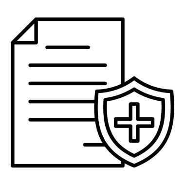 Sigorta Simgesi, Basit Siyah ve Beyaz Vektör İllüstrasyonu