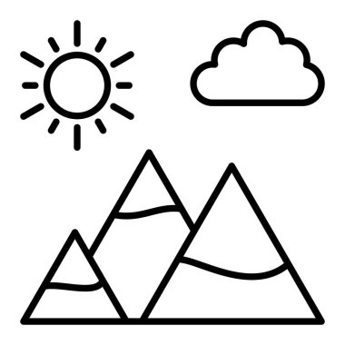 Dağ Simgesi, Basit Siyah ve Beyaz Vektör İllüstrasyonu