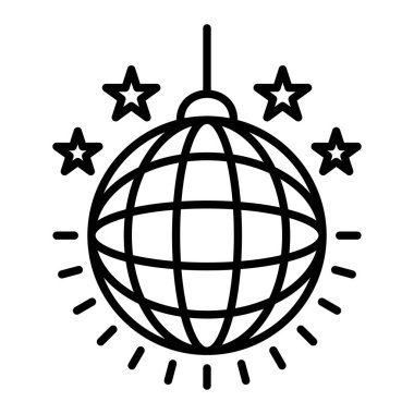 Disko Topu Simgesi, Basit Siyah ve Beyaz Vektör İllüstrasyonu