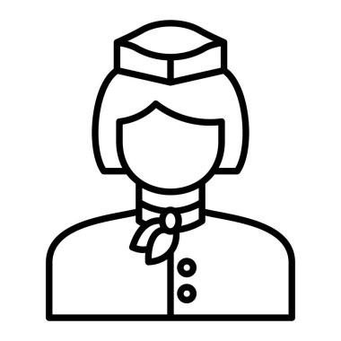 Uçuş Görevlisi Simgesi, Basit Siyah ve Beyaz Vektör İllüstrasyonu