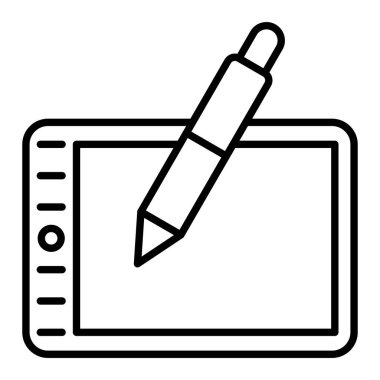 Grafik Tableti Simgesi, Basit Siyah ve Beyaz Vektör İllüstrasyonu