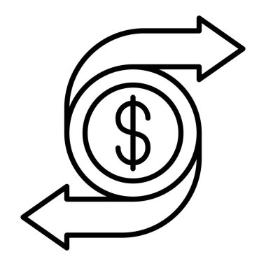 Para Aktarım Simgesi, Basit Siyah ve Beyaz Vektör İllüstrasyonu