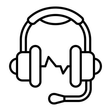 Kulaklık Simgesi, Basit Siyah ve Beyaz Vektör İllüstrasyonu