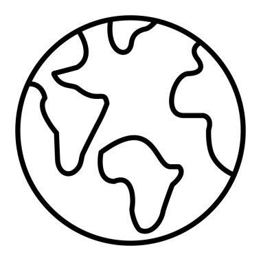 Dünya Simgesi, Basit Siyah ve Beyaz Vektör İllüstrasyonu