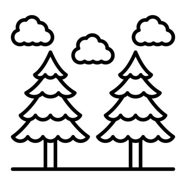 Orman Simgesi, Basit Siyah ve Beyaz Vektör İllüstrasyonu