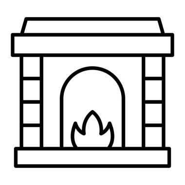 Şömine Simgesi, Basit Siyah ve Beyaz Vektör İllüstrasyonu