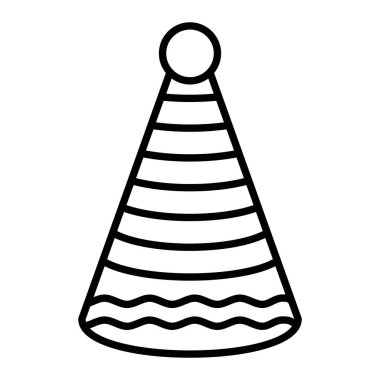 Parti Şapka Simgesi, Basit Siyah ve Beyaz Vektör İllüstrasyonu