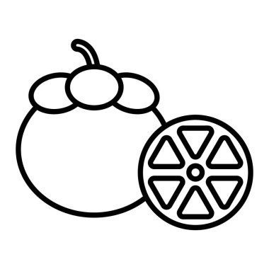 Mango Steen Simgesi, Basit Siyah ve Beyaz Vektör İllüstrasyonu