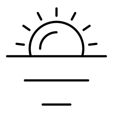 Sunny Horizons çizgi simgesi, Basit Siyah ve Beyaz Vektör İllüstrasyonu