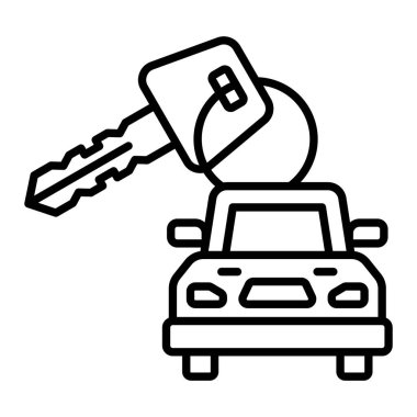 Araba Kiralama Simgesi, Basit Siyah ve Beyaz Vektör İllüstrasyonu