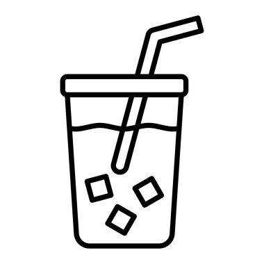 Soğuk içecek çizgisi simgesi, Basit Siyah ve Beyaz Vektör İllüstrasyonu