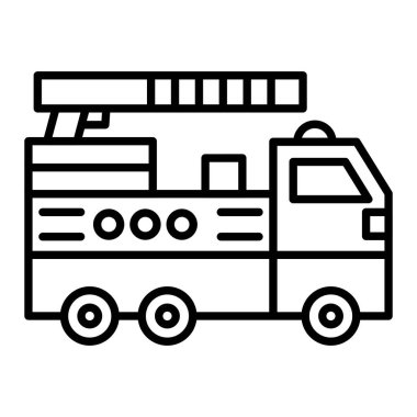 İtfaiye Aracı Simgesi, Basit Siyah ve Beyaz Vektör İllüstrasyonu