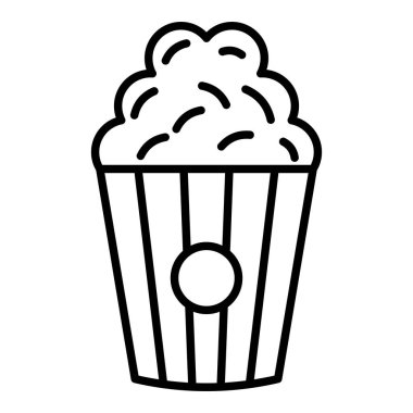 Patlamış Mısır Simgesi, Basit Siyah ve Beyaz Vektör İllüstrasyonu